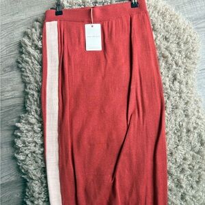 Skies Are Blue Coral Knit Midi Skirt with Cream Side Stripe